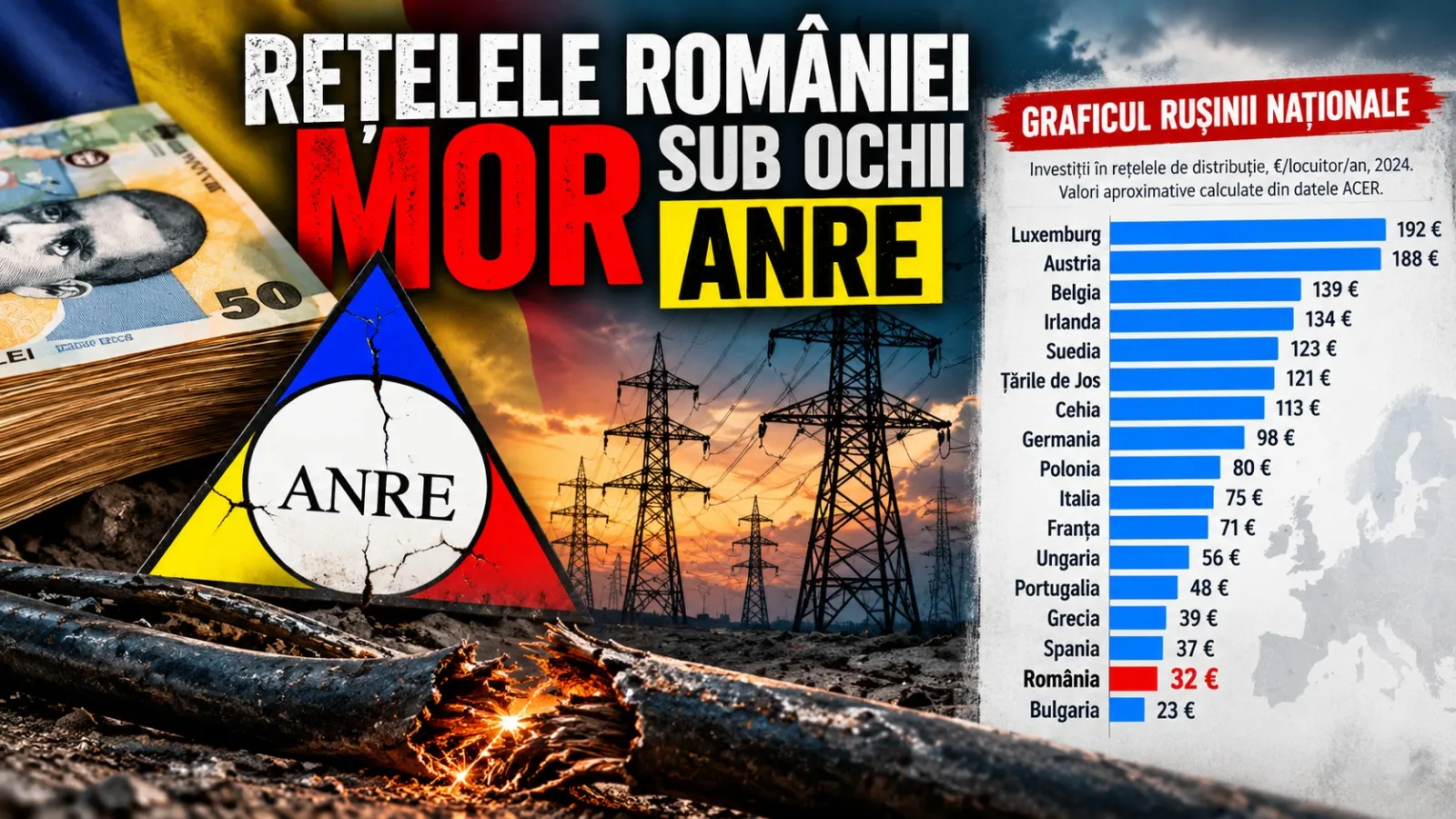 Deficit de investiții în rețelele de distribuție: România investește doar 32 de euro pe locuitor în 2024